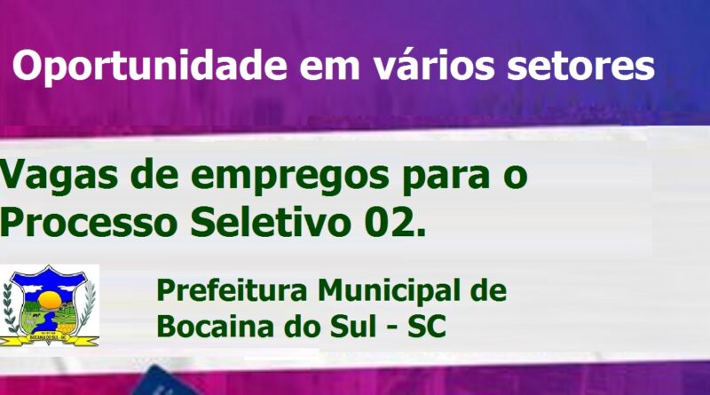 Quadro de vagas para o Processo Seletivo 02.