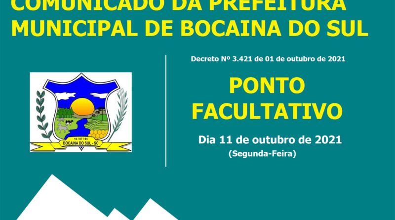 Ponto Facultativo no dia 11 de outubro de 2021.