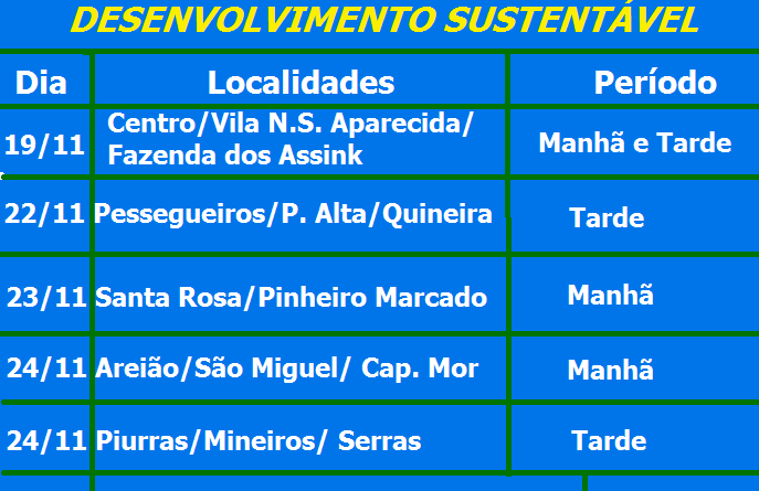 Cronograma da 2ª etapa do recolhimento do Lixo Eletrônico.