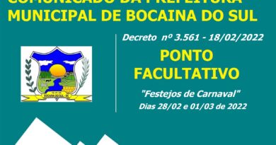 Ponto Facultativo nos dias 28/02 e 01/03 de 2022.