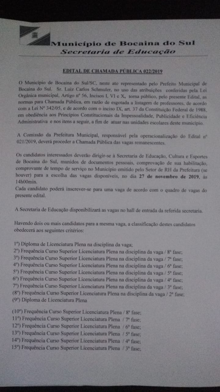 Edital Chamada PÚblica 222019 Prefeitura De Bocaina Do Sul 9828