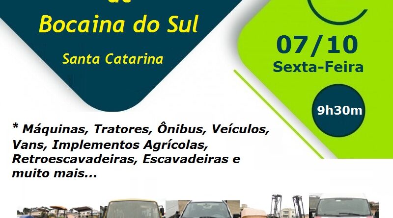 Oportunidades de negócios no Leilão da Prefeitura Municipal de Bocaina do Sul.
