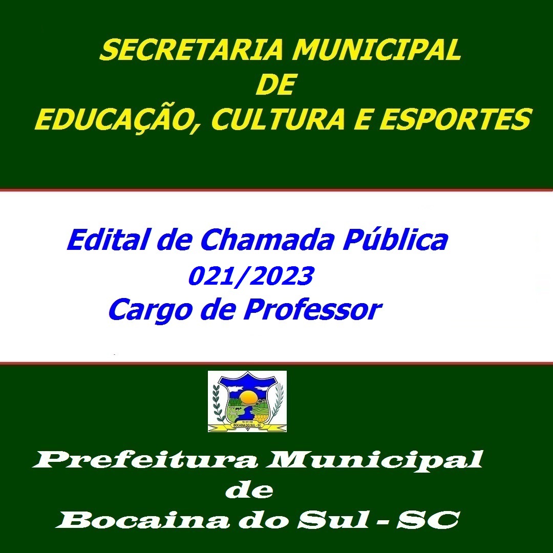 Edital De Chamada Pública 0212023 Cargo Professor Prefeitura De Bocaina Do Sul 9697